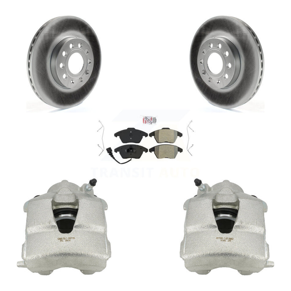 Front Disc Brake Caliper Coated Rotors And Semi-Metallic Pads Kit For Volkswagen Jetta KCG-100015N by Transit Auto