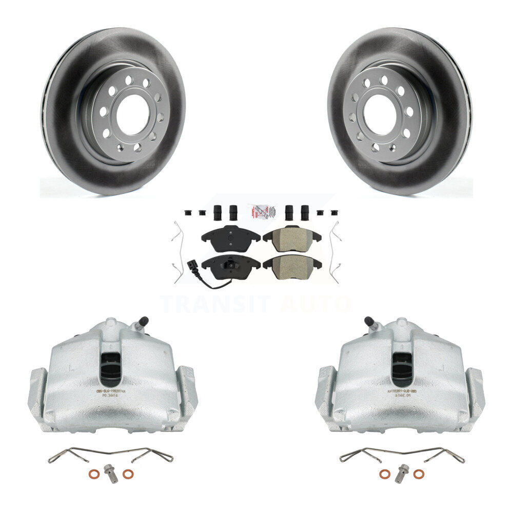 Front Disc Brake Caliper Coated Rotors And Semi-Metallic Pads Kit For Volkswagen GTI Audi A3 Quattro With 280mm Diameter Rotor KCG-100019N by Transit Auto