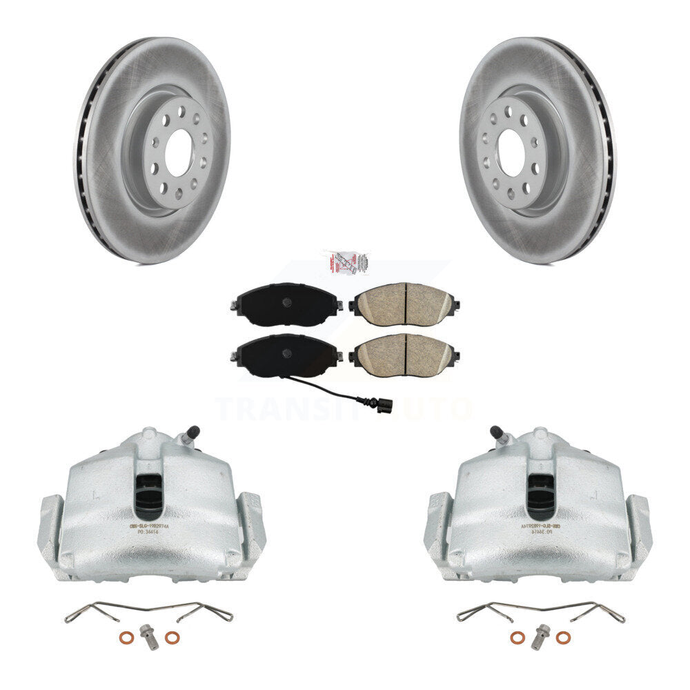 Front Disc Brake Caliper Coated Rotors And Ceramic Pads Kit For 2017 Volkswagen CC FWD 4 Motion KCG-100020N by Transit Auto