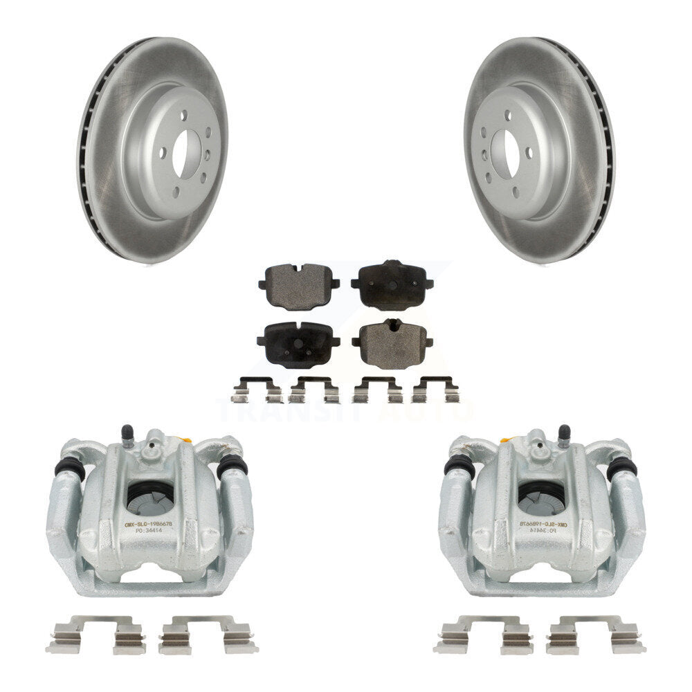 Rear Disc Brake Caliper Coated Rotors And Semi-Metallic Pads Kit For 2011-2013 BMW 535i Sedan With 345mm Diameter Rotor KCG-100037P by Transit Auto