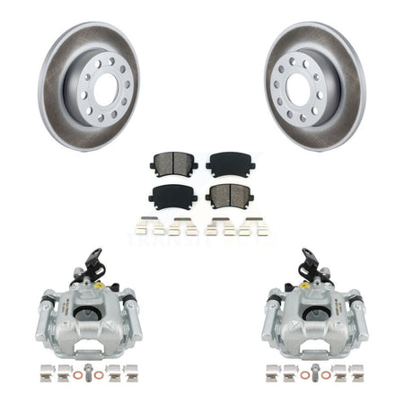 Rear Disc Brake Caliper Coated Rotors And Semi-Metallic Pads Kit For 2010-2013 Audi A3 Quattro With 256mm Diameter Rotor KCG-100047S by Transit Auto