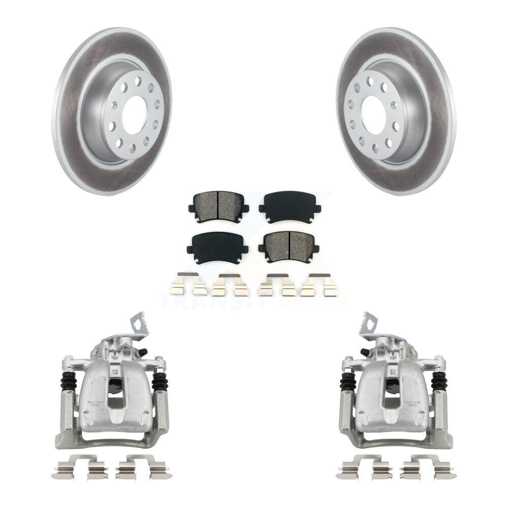 Rear Disc Brake Caliper Coat Rotor Semi-Metallic Pad Kit For 2008 Volkswagen Passat 2.0L KCG-100049S