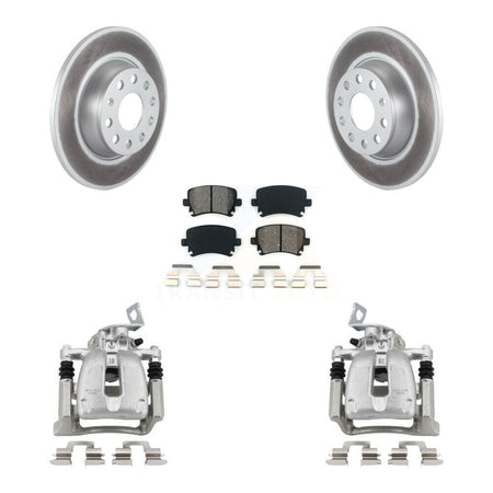 Rear Disc Brake Caliper Coat Rotor Semi-Metallic Pad Kit For 2008 Volkswagen Passat 2.0L KCG-100049S