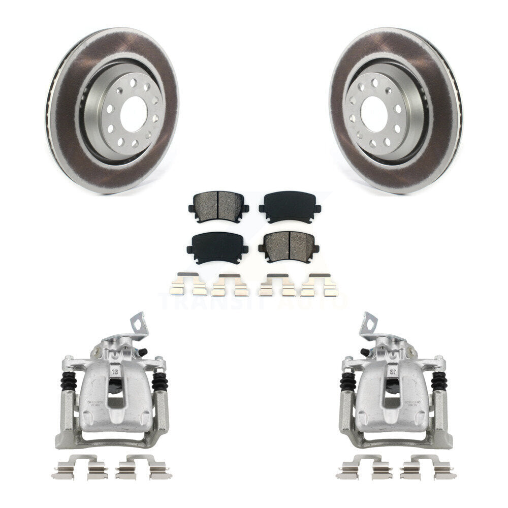 Rear Disc Brake Caliper Coat Rotor & Semi-Metallic Pad Kit For 2009 Volkswagen Passat CC KCG-100050S