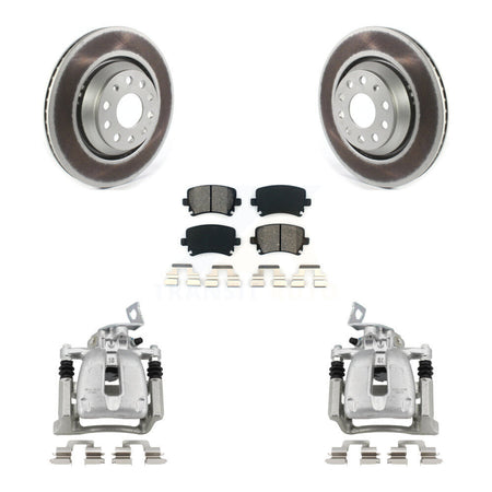 Rear Disc Brake Caliper Coat Rotor & Semi-Metallic Pad Kit For 2009 Volkswagen Passat CC KCG-100050S
