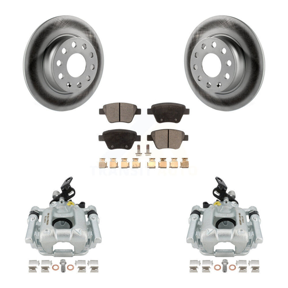 Rear Disc Brake Caliper Coated Rotors And Semi-Metallic Pads Kit For Volkswagen Jetta Passat Golf GTI Beetle Eos Audi A3 Quattro KCG-100052P