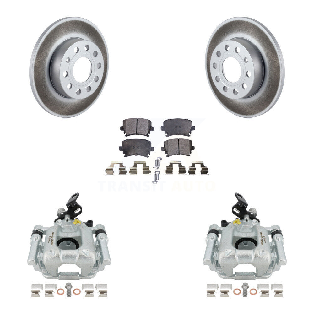 Rear Disc Brake Caliper Coated Rotors And Semi-Metallic Pads Kit For 2010-2013 Audi A3 Quattro With 256mm Diameter Rotor KCG-100055P by Transit Auto