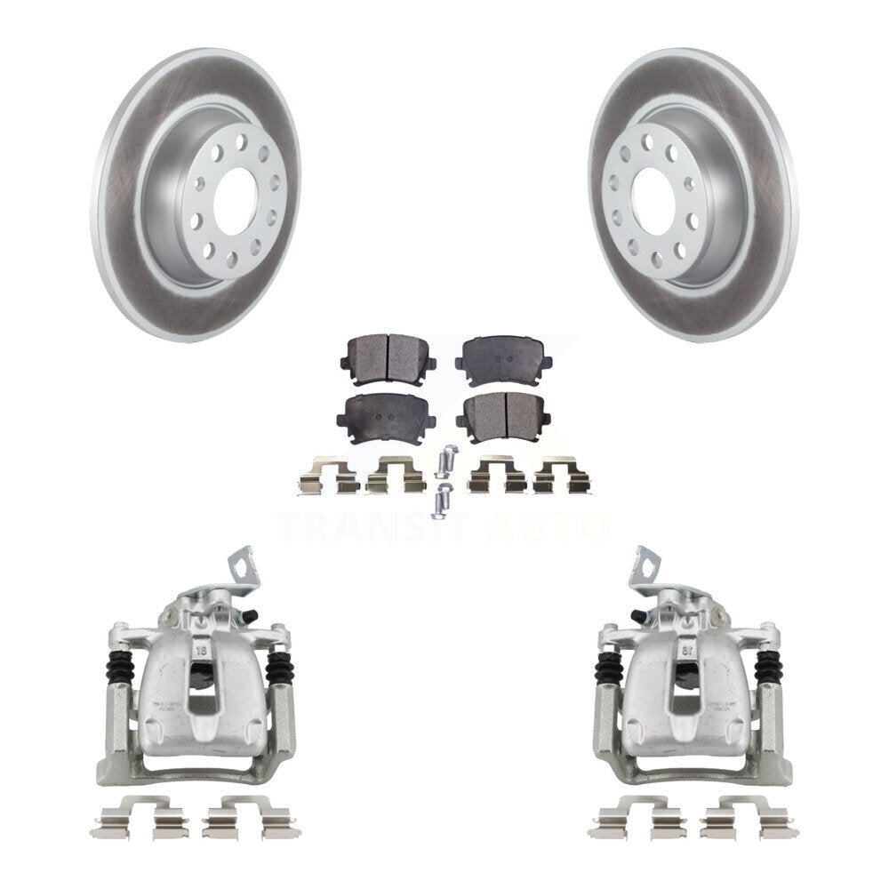 Rear Disc Brake Caliper Coat Rotor Semi-Metallic Pad Kit For 2008 Volkswagen Passat 2.0L KCG-100057P