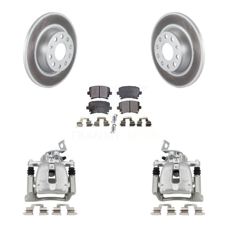Rear Disc Brake Caliper Coat Rotor Semi-Metallic Pad Kit For 2008 Volkswagen Passat 2.0L KCG-100057P