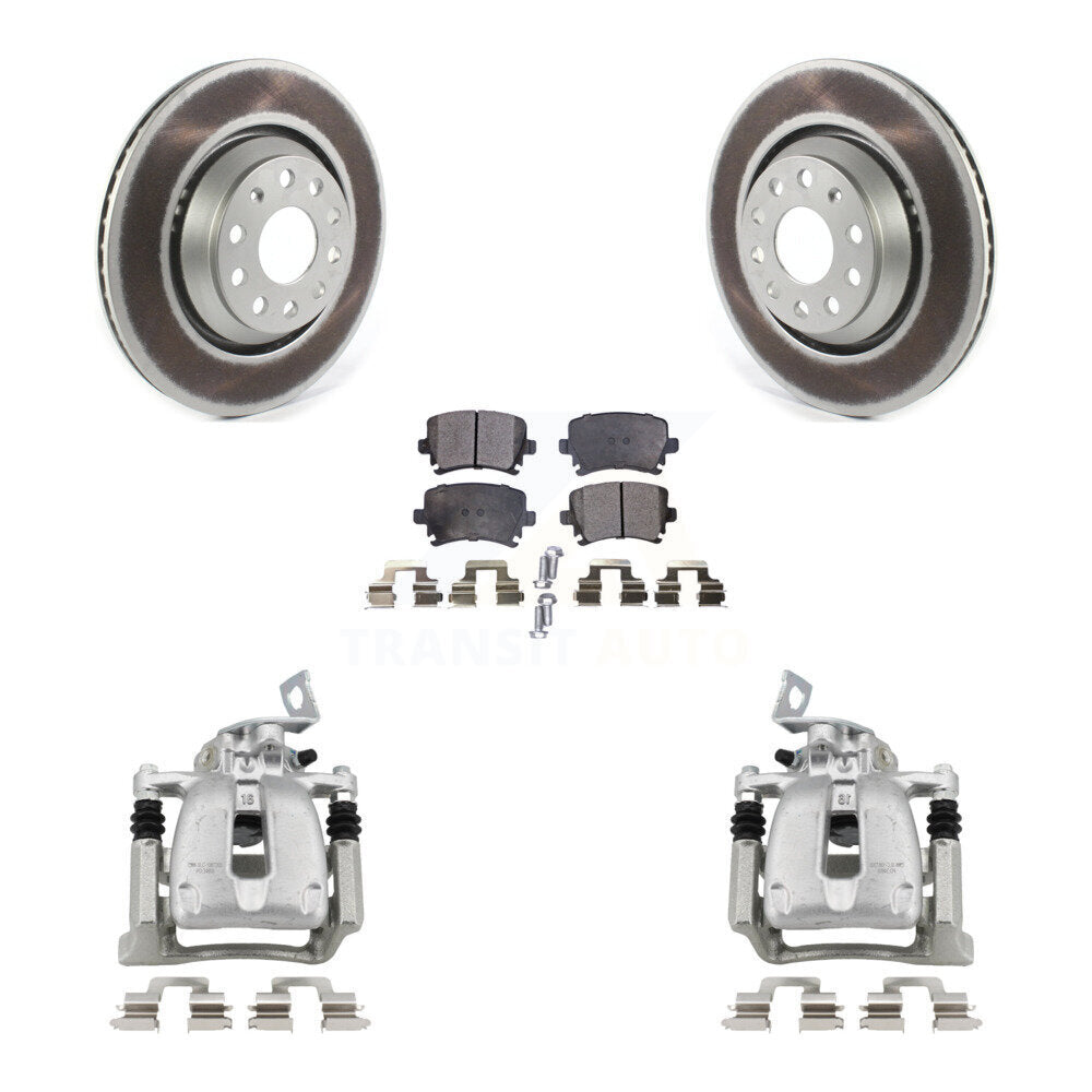 Rear Disc Brake Caliper Coat Rotor & Semi-Metallic Pad Kit For 2009 Volkswagen Passat CC KCG-100058P
