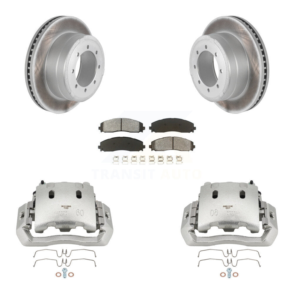 Rear Disc Brake Caliper Coated Rotor And Semi-Metallic Pad Kit For Ford F-450 Super Duty KCG-100059S