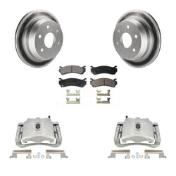 Rear Disc Brake Caliper Coated Rotors And Ceramic Pads Kit For 2003 Chevrolet Silverado 2500 HD Suburban GMC Sierra KCG-100072T