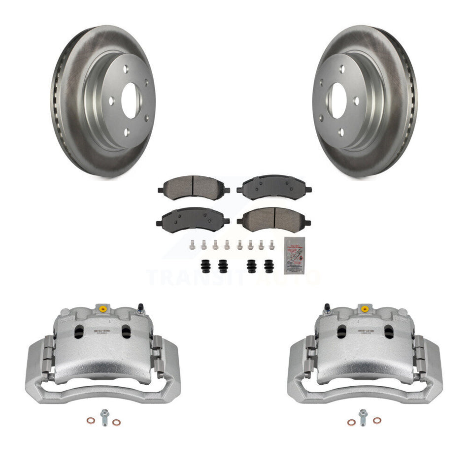 Front Disc Brake Caliper Coated Rotors And Semi-Metallic Pads Kit For Dodge Ram 1500 KCG-100075N