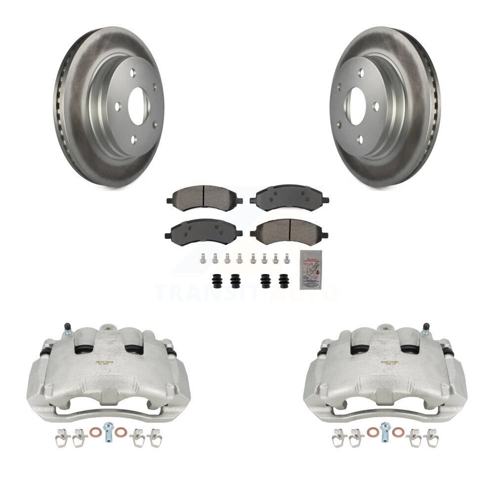 Front Disc Brake Caliper Coated Rotors And Semi-Metallic Pads Kit For Dodge Ram 1500 KCG-100080N