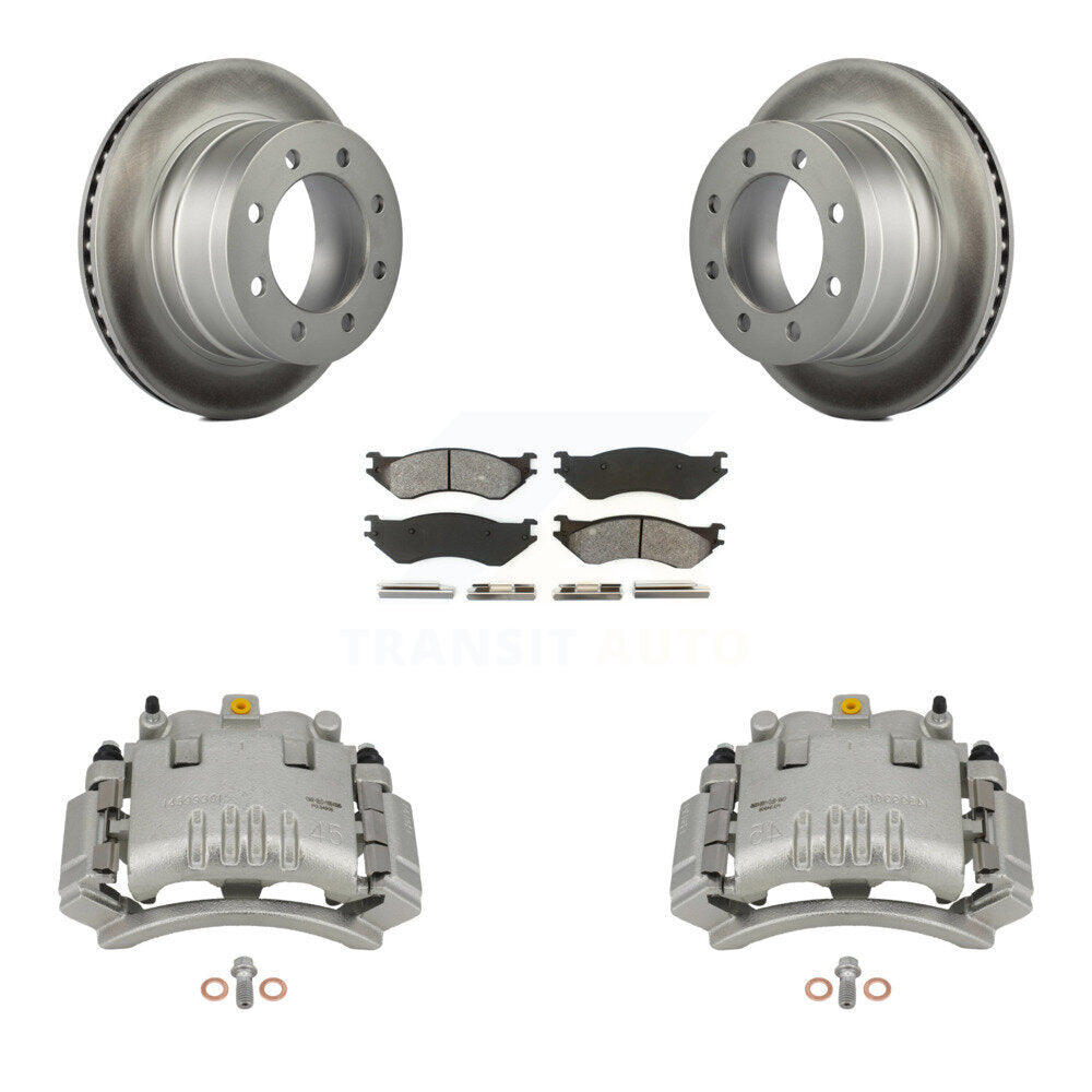 Rear Disc Brake Caliper Coat Rotors & Semi-Metallic Pad Kit For Dodge Ram 3500 2500 1500 KCG-100083S