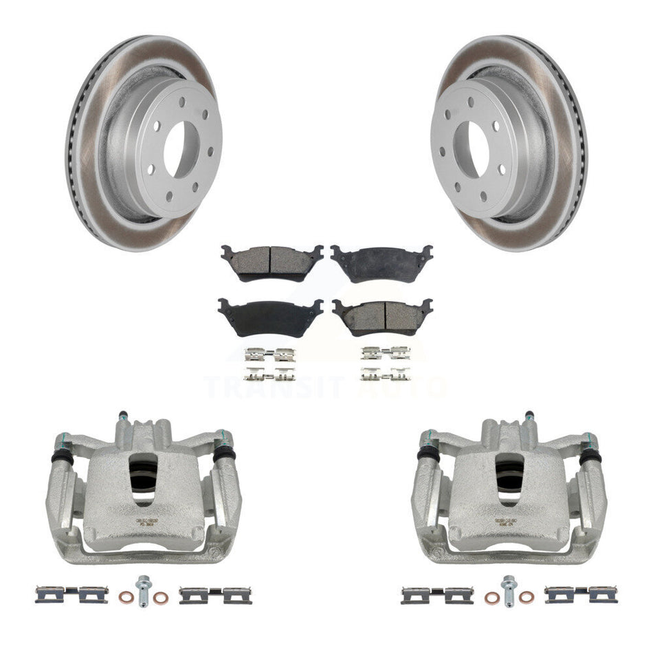 Rear Disc Brake Caliper Coated Rotors And Semi-Metallic Pads Kit For 2012-2014 Ford F-150 With 7 Lug Wheels KCG-100086P