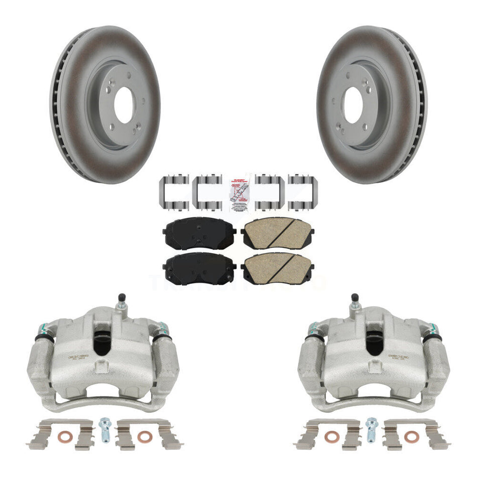 Front Disc Brake Caliper Coated Rotors And Ceramic Pads Kit For Hyundai Tucson Kia Sportage KCG-100087N