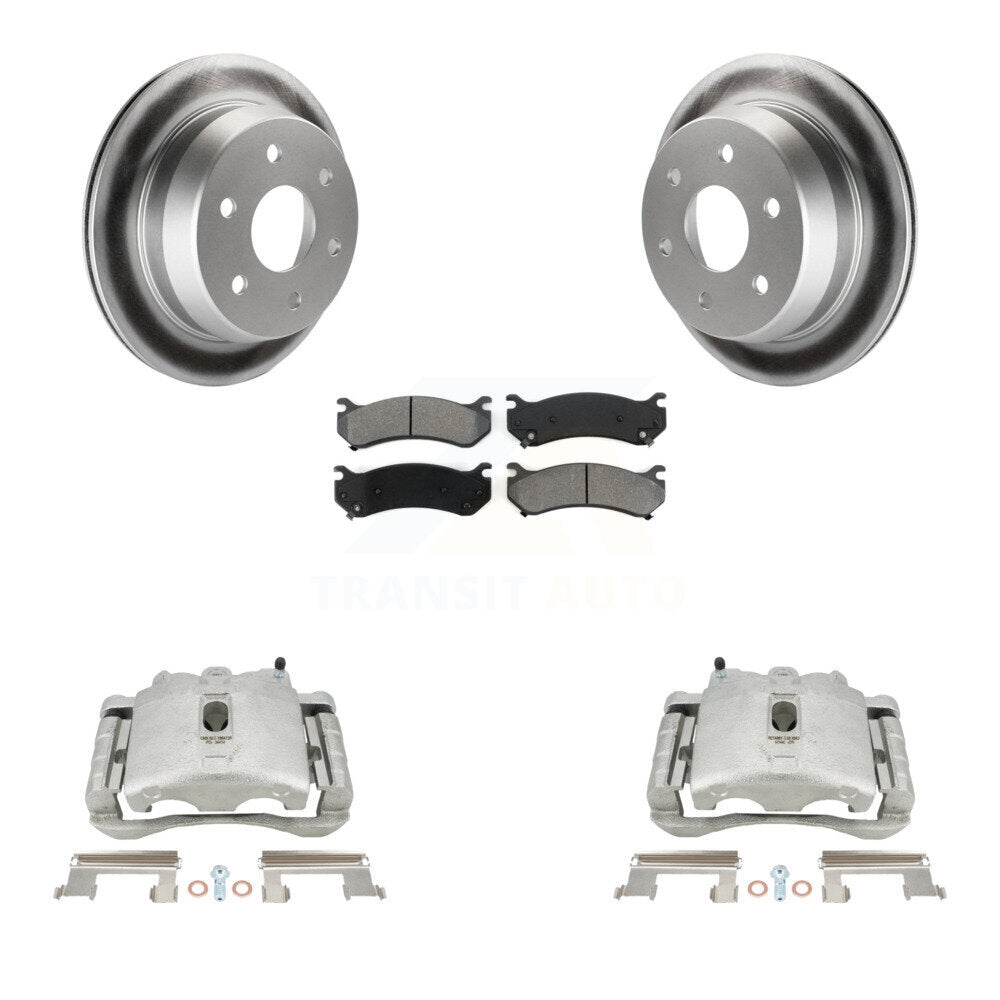 Rear Disc Brake Caliper Coated Rotors And Semi-Metallic Pads Kit For 2003 Chevrolet Silverado 2500 HD Suburban GMC Sierra KCG-100088S by Transit Auto