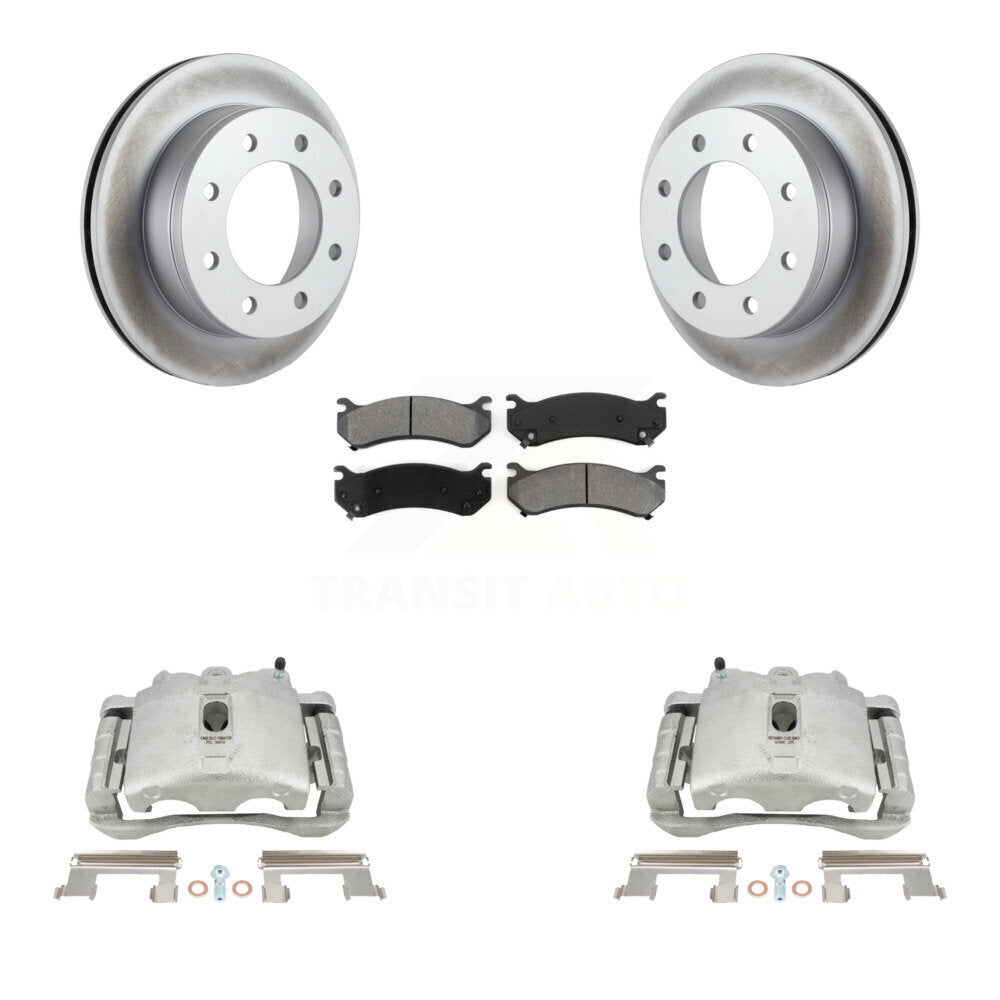 Rear Disc Brake Caliper Coated Rotors And Semi-Metallic Pads Kit For Chevrolet Silverado 2500 HD GMC Sierra Hummer H2 1500 Suburban Yukon XL Avalanche Classic KCG-100090S by Transit Auto