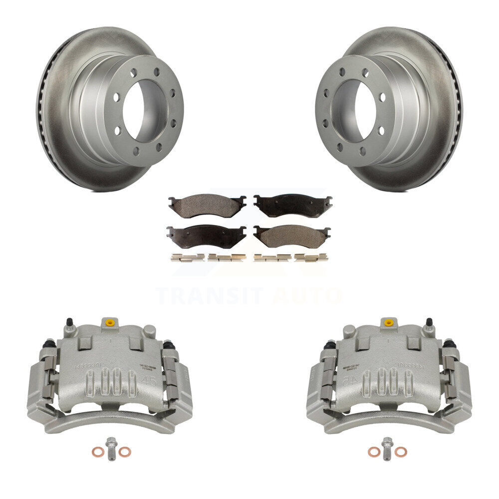 Rear Disc Brake Caliper Coat Rotors & Semi-Metallic Pad Kit For Dodge Ram 3500 2500 1500 KCG-100091P