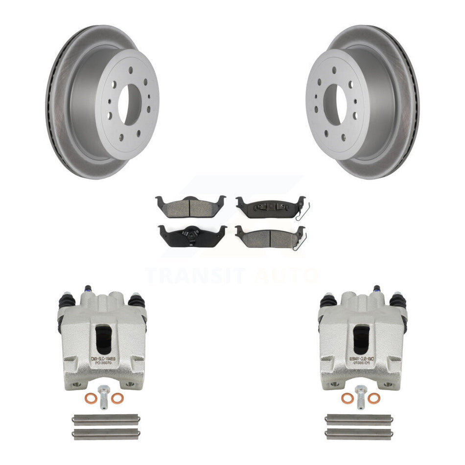 Rear Disc Brake Caliper Coated Rotors And Semi-Metallic Pads Kit For Ford F-150 Lincoln Mark LT KCG-100095S