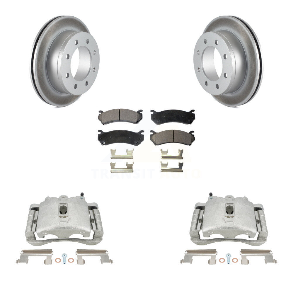 Rear Disc Brake Caliper Coated Rotors And Semi-Metallic Pads Kit For Chevrolet Silverado 2500 HD GMC Sierra 3500 Classic Suburban Yukon XL Avalanche KCG-100097P by Transit Auto