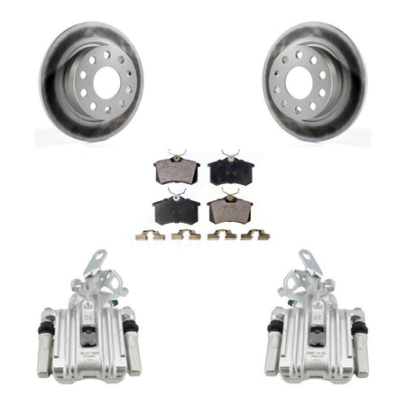 Rear Disc Brake Caliper Coat Rotor & Ceramic Pad Kit For Volkswagen Jetta Beetle Audi A3 KCG-100097T