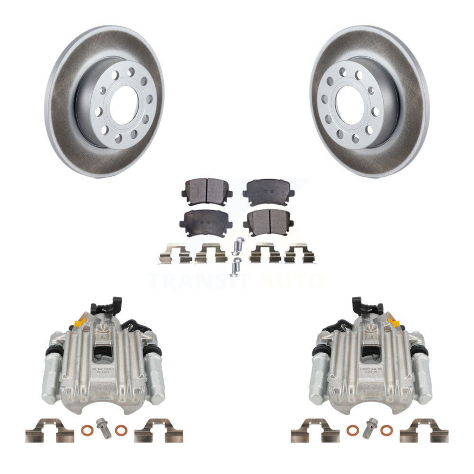 Rear Disc Brake Caliper Coated Rotors And Ceramic Pads Kit For Volkswagen Jetta With 260mm Diameter Rotor 7th 8th Digit Of VIN Is "1K" KCG-100101T