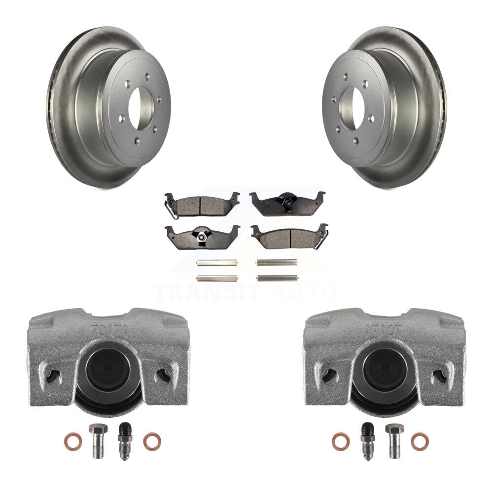 Rear Disc Brake Caliper Coated Rotors And Semi-Metallic Pads Kit For Ford F-150 Lincoln Mark LT KCG-100102P by Transit Auto