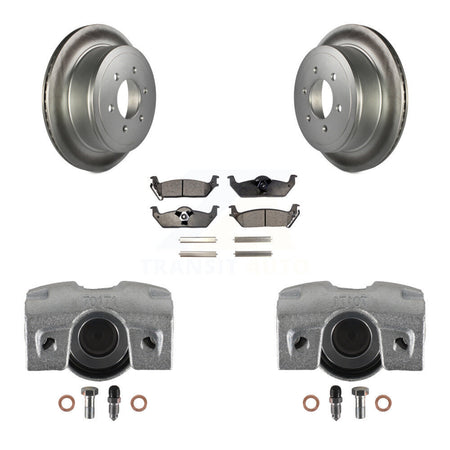 Rear Disc Brake Caliper Coated Rotors And Semi-Metallic Pads Kit For Ford F-150 Lincoln Mark LT KCG-100102P by Transit Auto