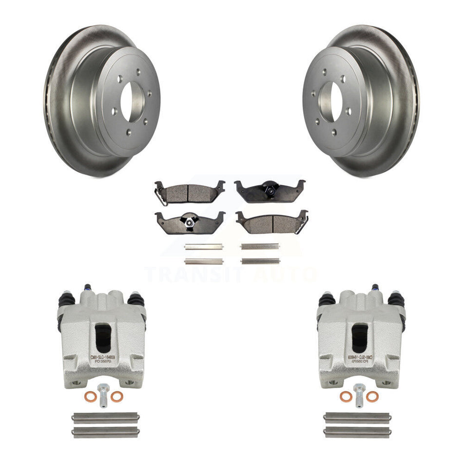 Rear Disc Brake Caliper Coated Rotors And Semi-Metallic Pads Kit For Ford F-150 Lincoln Mark LT KCG-100102P