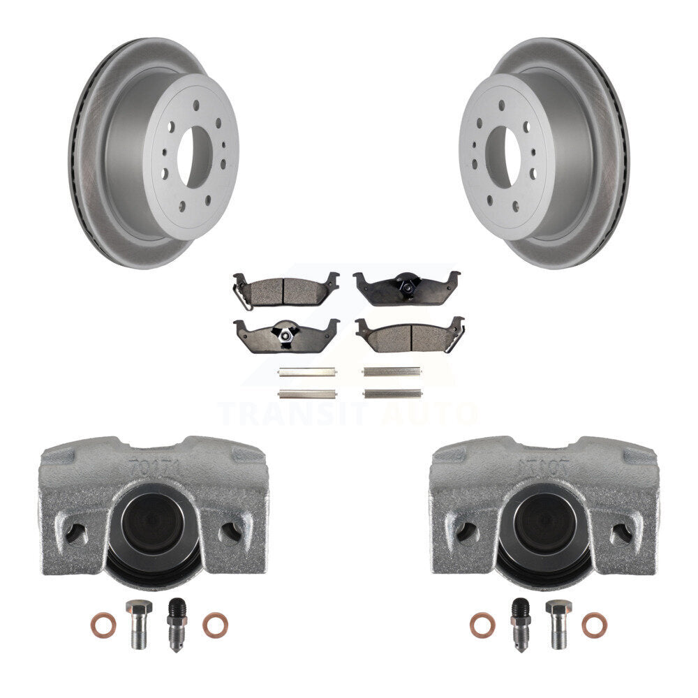 Rear Disc Brake Caliper Coated Rotors And Semi-Metallic Pads Kit For Ford F-150 Lincoln Mark LT KCG-100103P by Transit Auto