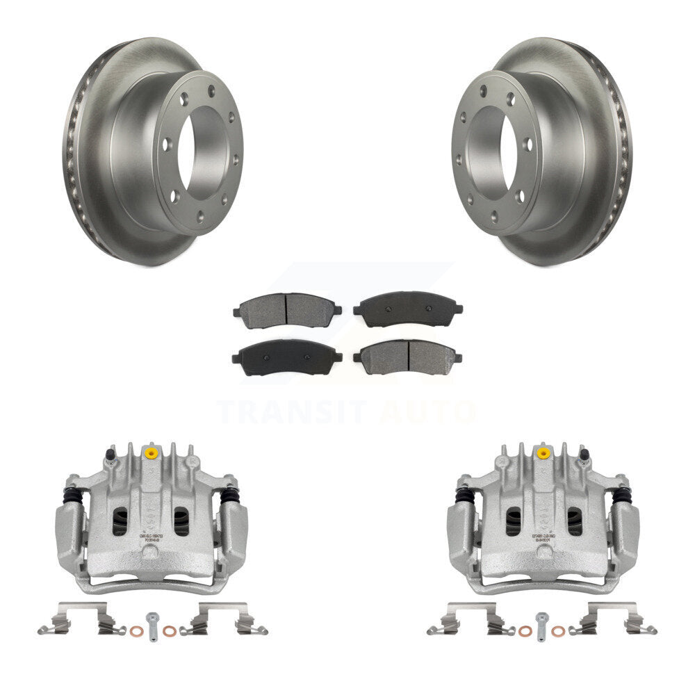 Rear Disc Brake Caliper Coat Rotor Semi-Metallic Pad Kit For Ford F-350 Super Duty F-250 KCG-100108S