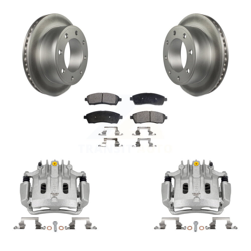 Rear Disc Brake Caliper Coat Rotor Semi-Metallic Pad Kit For Ford F-350 Super Duty F-250 KCG-100116P