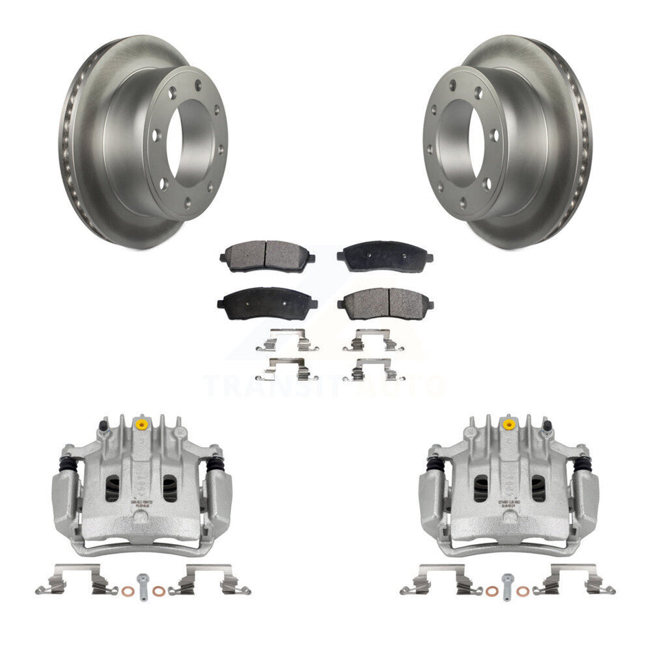 Rear Disc Brake Caliper Coat Rotor Semi-Metallic Pad Kit For Ford F-350 Super Duty F-250 KCG-100116P
