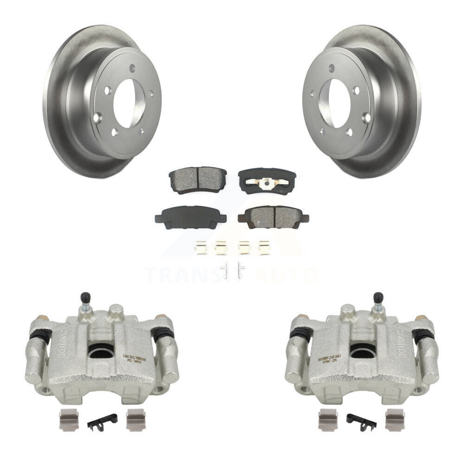 Rear Disc Brake Caliper Coated Rotors And Semi-Metallic Pads Kit For 2008-2009 Dodge Caliber R T SXT With Casting # 3503 KCG-100136S by Transit Auto