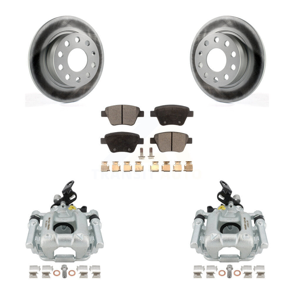 Rear Disc Brake Caliper Coated Rotors And Ceramic Pads Kit For Volkswagen GTI Eos With 253mm Diameter Rotor KCG-100156T by Transit Auto