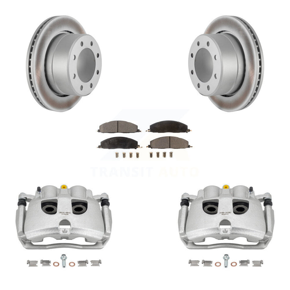 Rear Disc Brake Caliper Coated Rotors And Semi-Metallic Pads Kit For Ram 2500 3500 Dodge KCG-100157P