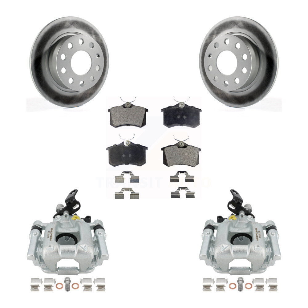 Rear Disc Brake Caliper Coated Rotors And Ceramic Pads Kit For 2011 Volkswagen Jetta With 253mm Diameter Rotor KCG-100160T by Transit Auto