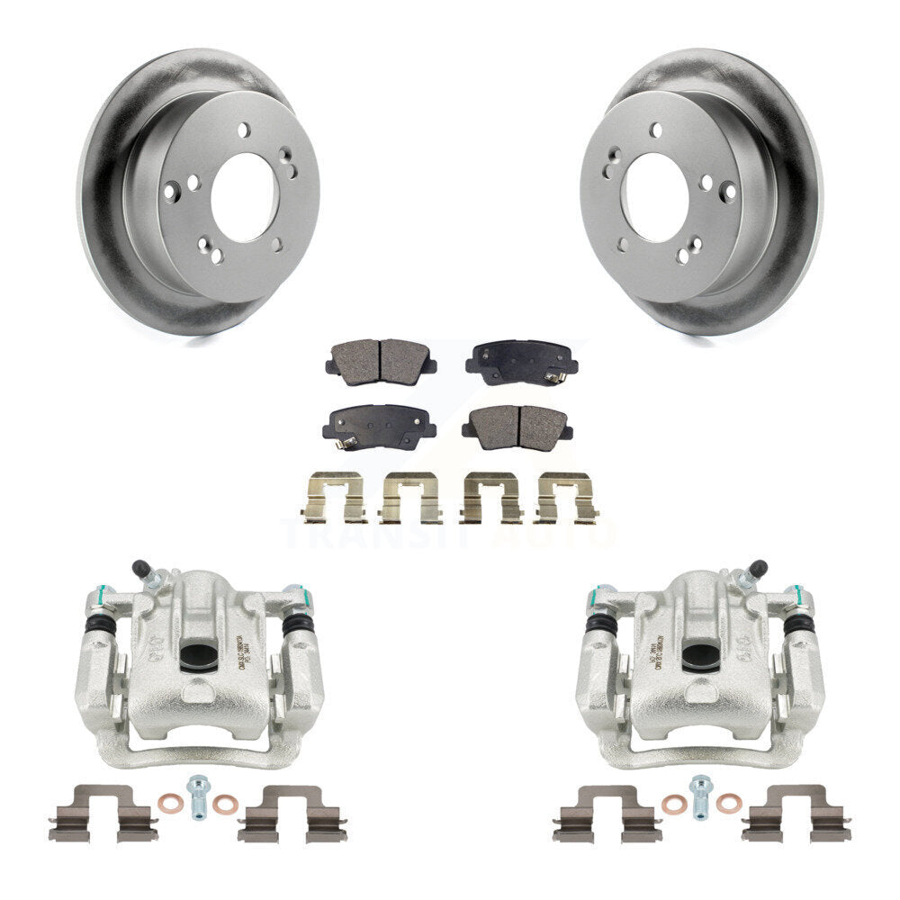 Rear Disc Brake Caliper Coated Rotors And Semi-Metallic Pads Kit For 2009-2010 Hyundai Sonata 2.4L KCG-100173P by Transit Auto