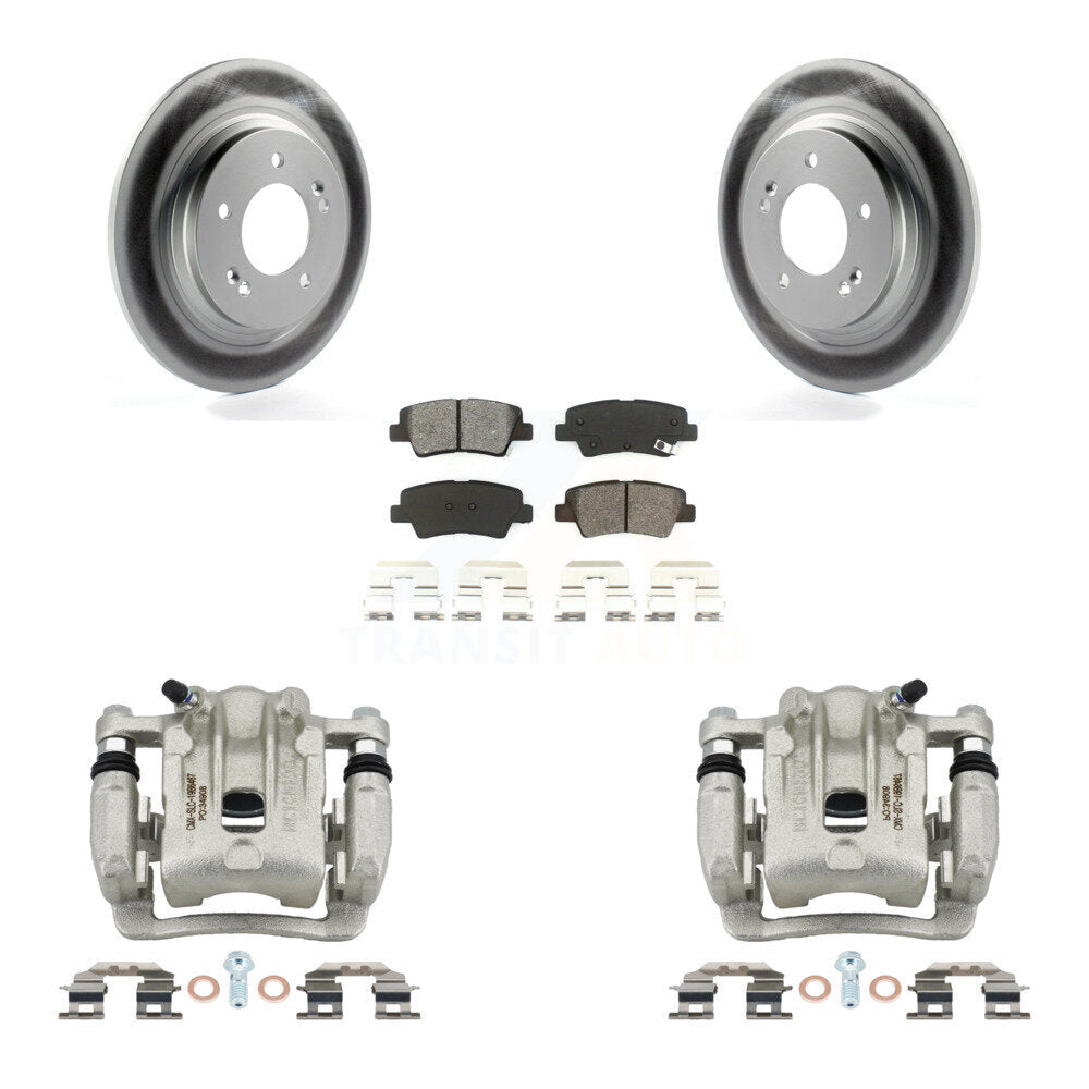 Rear Disc Brake Caliper Coated Rotors And Semi-Metallic Pad Kit For 2013 Kia Optima 2.0L KCG-100178S