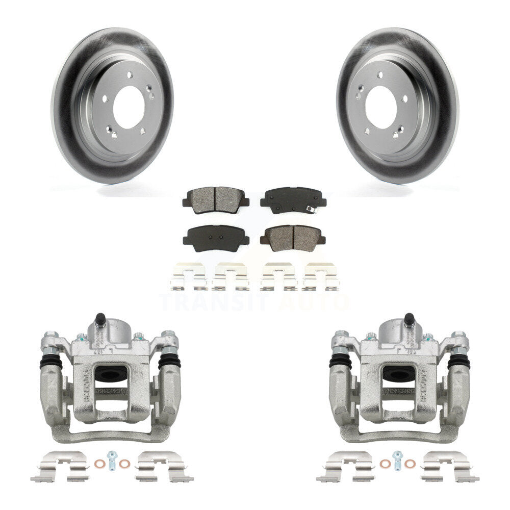 Rear Disc Brake Caliper Coated Rotors And Semi-Metallic Pad Kit For 2013 Kia Optima 2.4L KCG-100179S