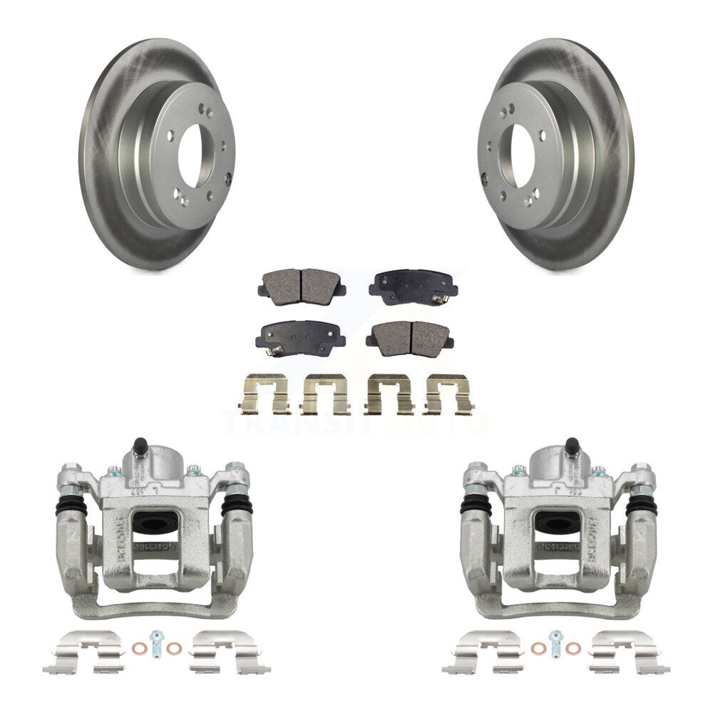 Rear Disc Brake Caliper Coat Rotor & Semi-Metallic Pad Kit For Hyundai Sonata Kia Optima KCG-100183P