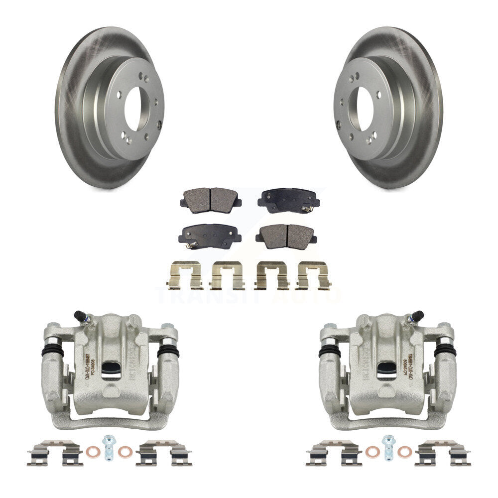 Rear Disc Brake Caliper Coat Rotors & Semi-Metallic Pad Kit For Kia Optima Hyundai Azera KCG-100184P