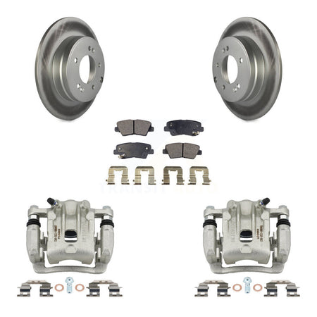 Rear Disc Brake Caliper Coat Rotors & Semi-Metallic Pad Kit For Kia Optima Hyundai Azera KCG-100184P