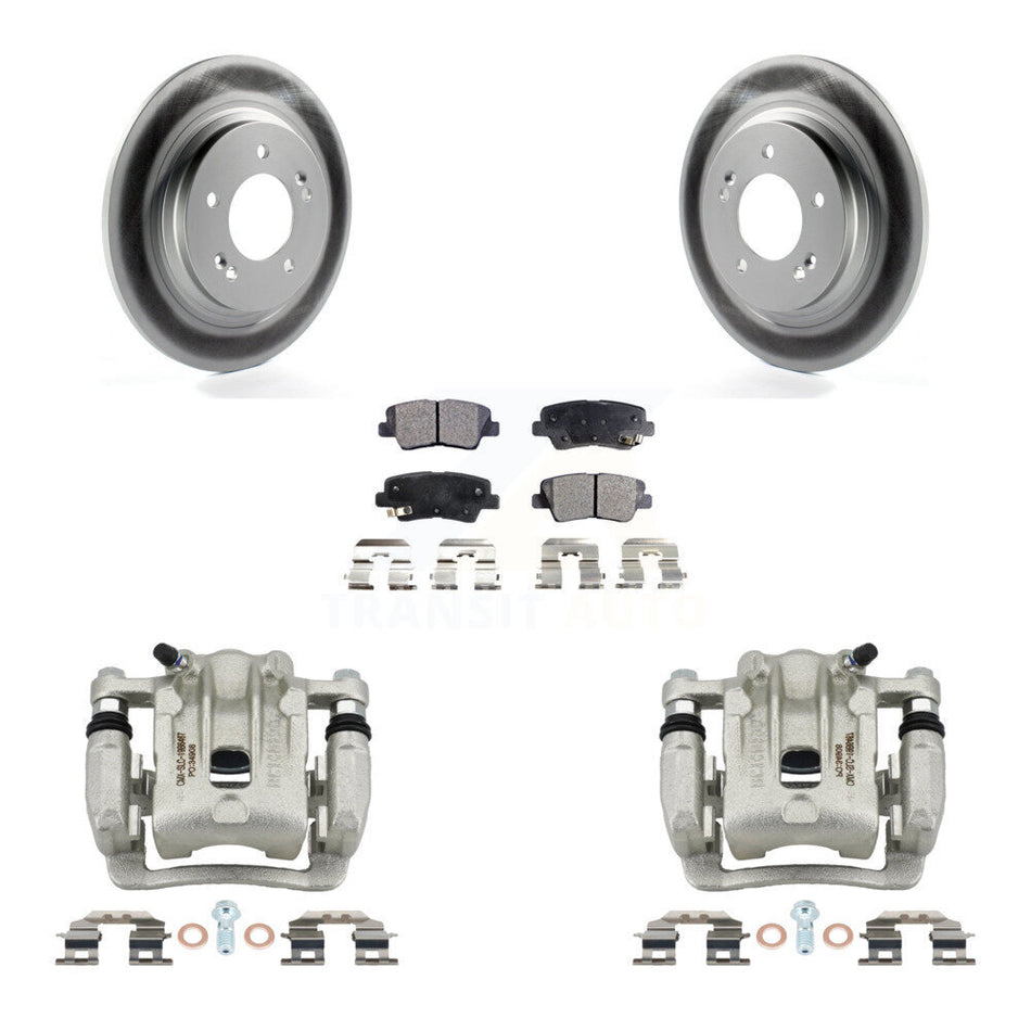 Rear Disc Brake Caliper Coated Rotors And Semi-Metallic Pad Kit For 2013 Kia Optima 2.0L KCG-100185P