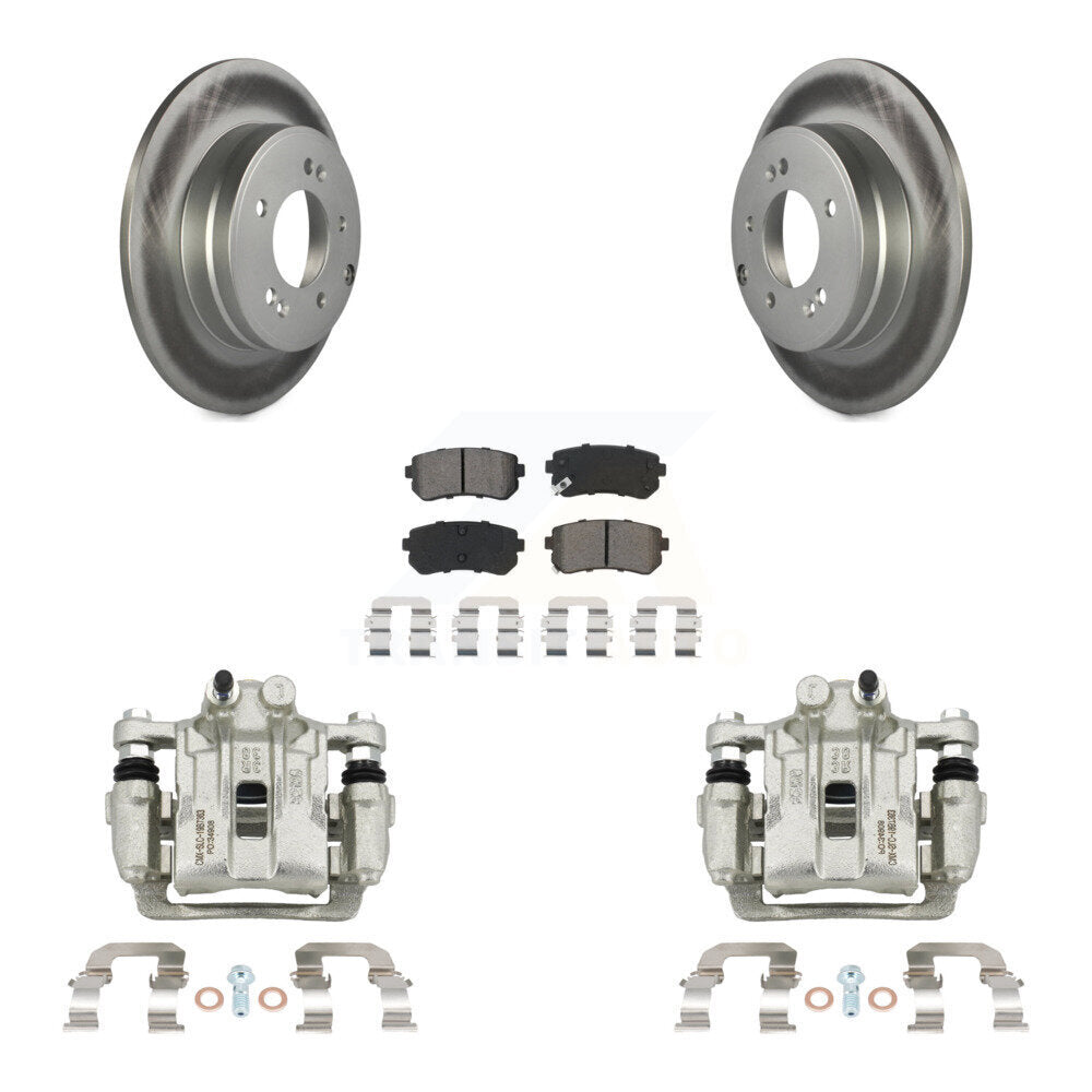 Rear Disc Brake Caliper Coat Rotor & Semi-Metallic Pad Kit For Hyundai Sonata Kia Optima KCG-100185S