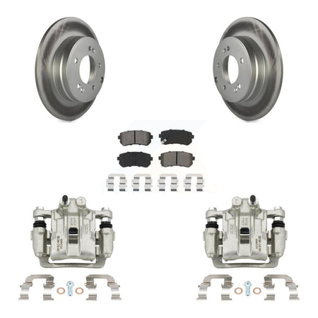 Rear Disc Brake Caliper Coat Rotor & Semi-Metallic Pad Kit For Hyundai Sonata Kia Optima KCG-100185S