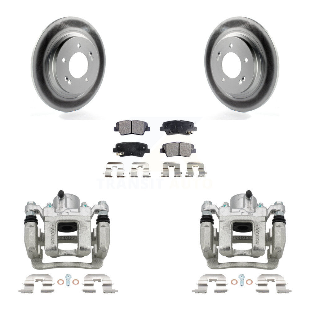 Rear Disc Brake Caliper Coated Rotors And Semi-Metallic Pad Kit For 2013 Kia Optima 2.4L KCG-100186P