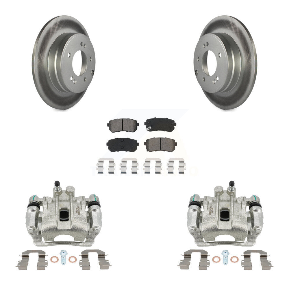 Rear Disc Brake Caliper Coat Rotor & Semi-Metallic Pad Kit For Hyundai Sonata Kia Optima KCG-100186S